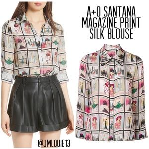 Alice + Olivia Santana Lady Magazine Print Blouse